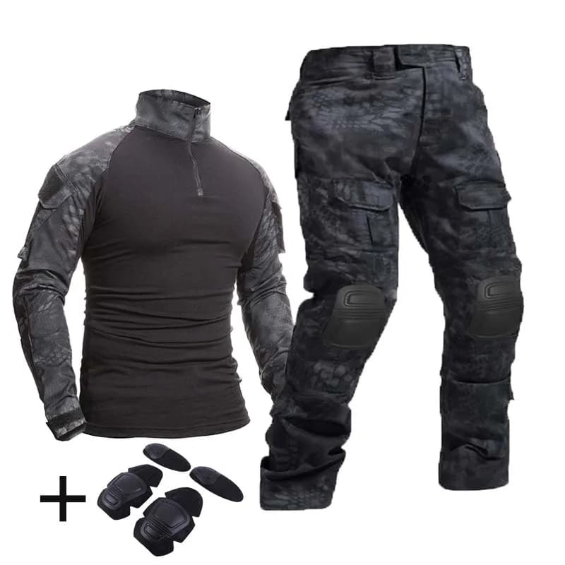Tenue tactique complète camouflage pêche chasse imperméable avec protections genoux coudes