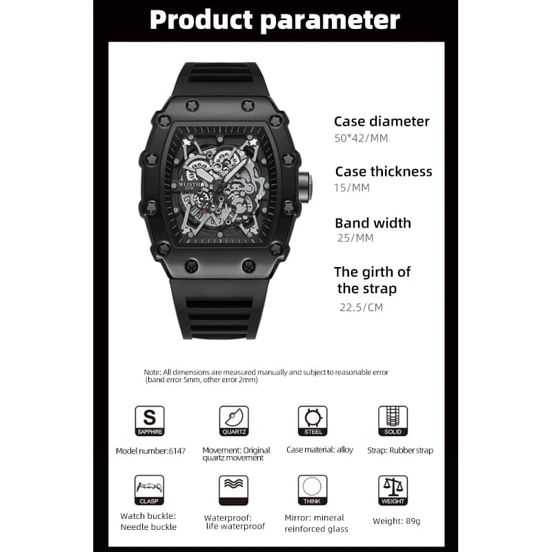 Montre Homme Automatique Étanche avec Mouvement à Barillet et Bracelet Silicone Sportif - Nouvelle Marque