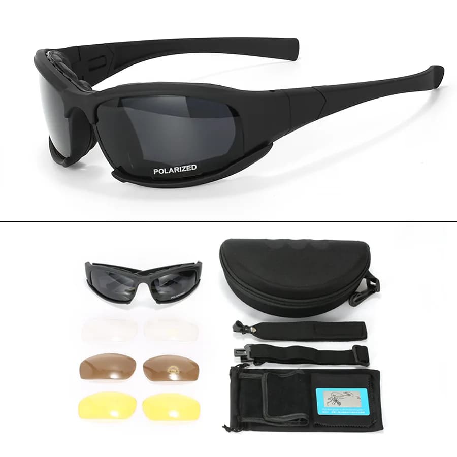 Lunettes tactiques 2025 4 lentilles - Protection polarisée pour pêche, vélo et sports outdoor