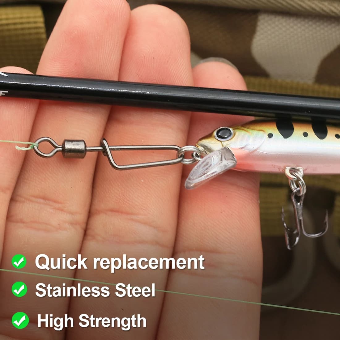 50 pièces émerillons roulants FishTrip - Connecteurs rapides en acier inoxydable pour pêche