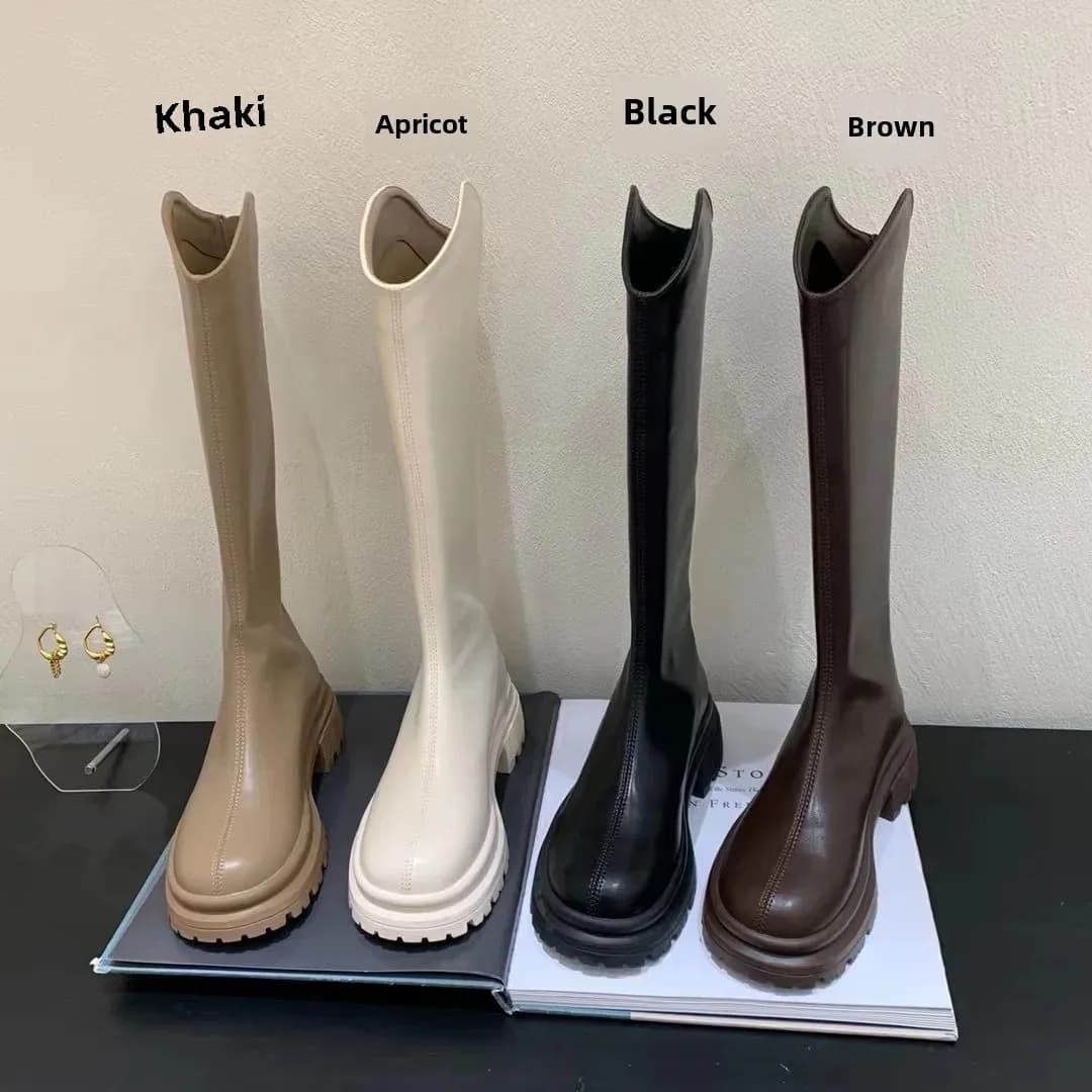 Bottes Longues Haute Tige Semelle Épaisse Ultra Douce V-Shape Chevalier Doublure Polaire Été Origine Chine