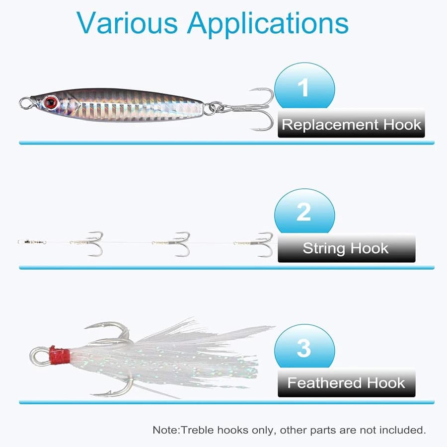 Hameçons triples 5X forts 10 pièces pour gros poissons truite blefish saumon et pêche sportive