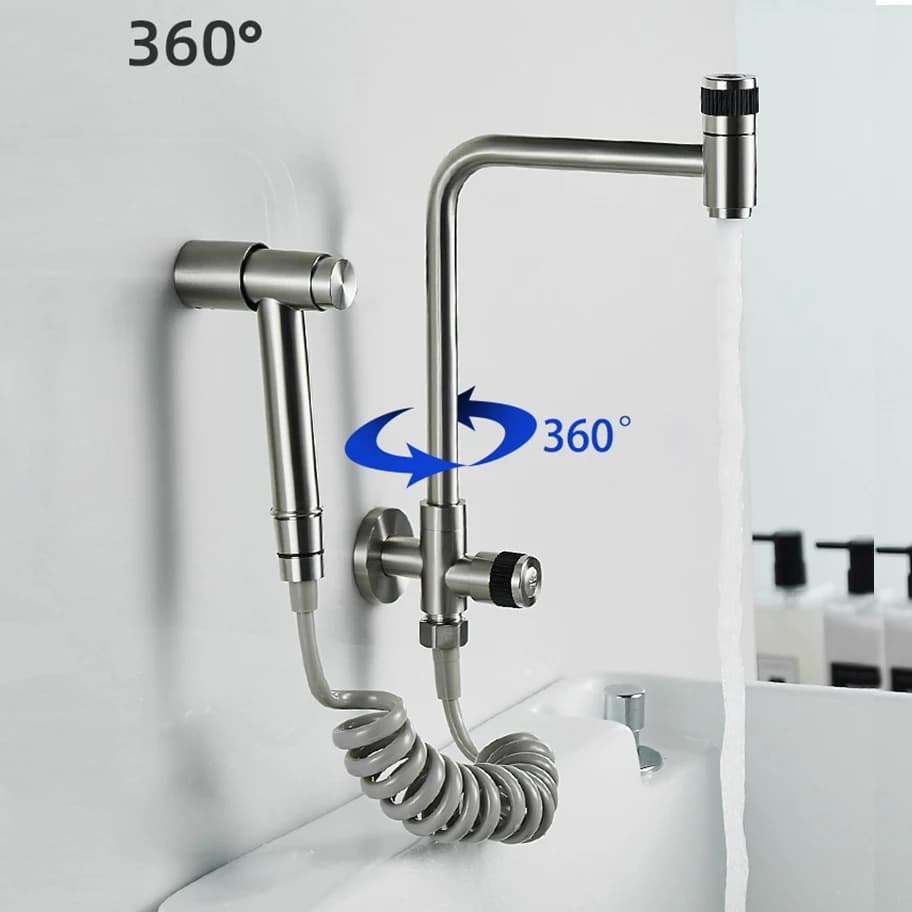 Robinet cuisine eau froide mural BAKALA acier inoxydable 304 pivotant salle de bain extérieur montage terrasse