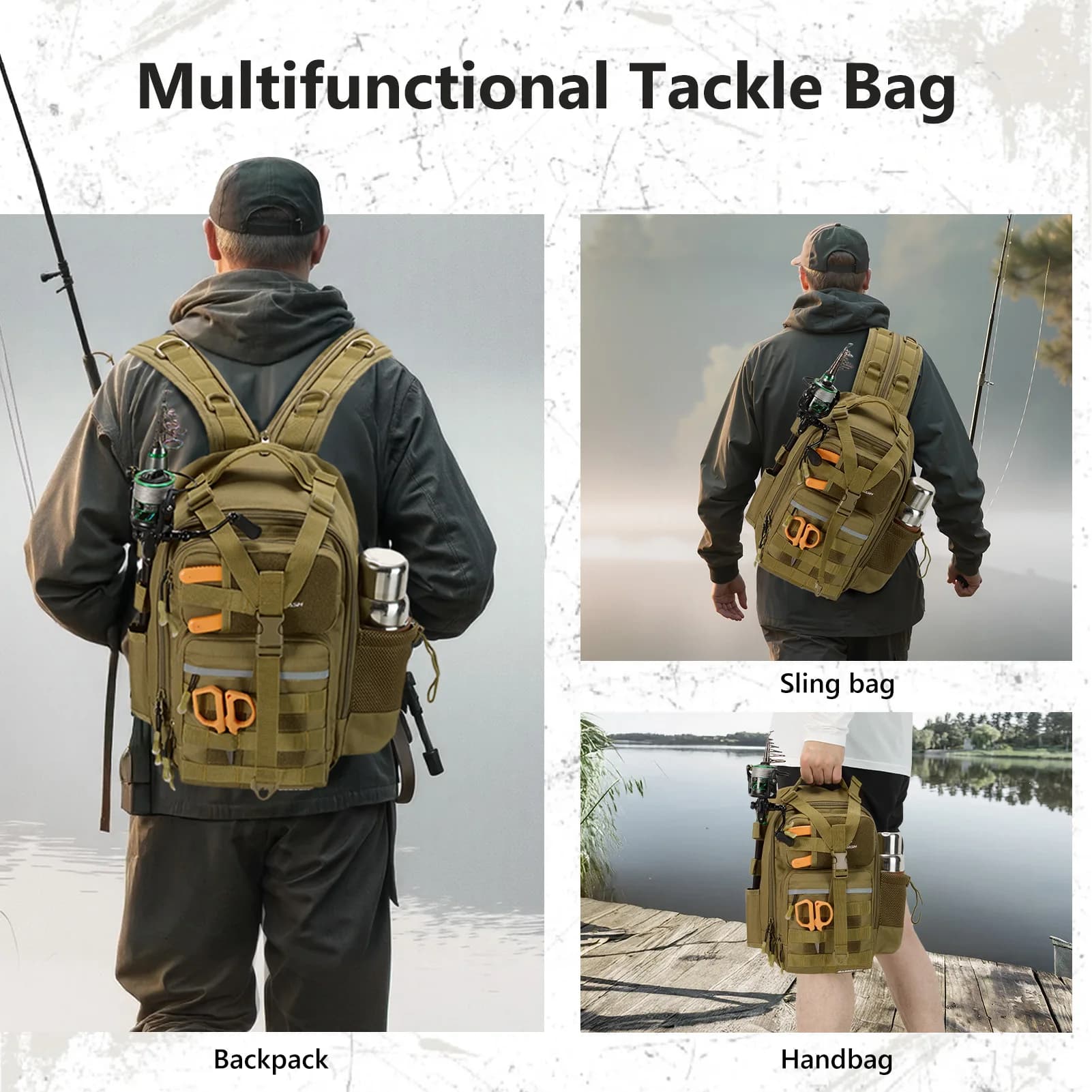 Sac à dos convertible BASSDASH FP07 avec porte-canne étanche tactique pour matériel de pêche réglable