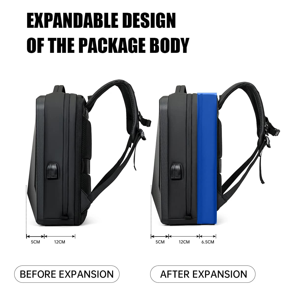 Sac à dos homme extensible pour ordinateur grande capacité voyage d'affaires bagage coque rigide e-sport