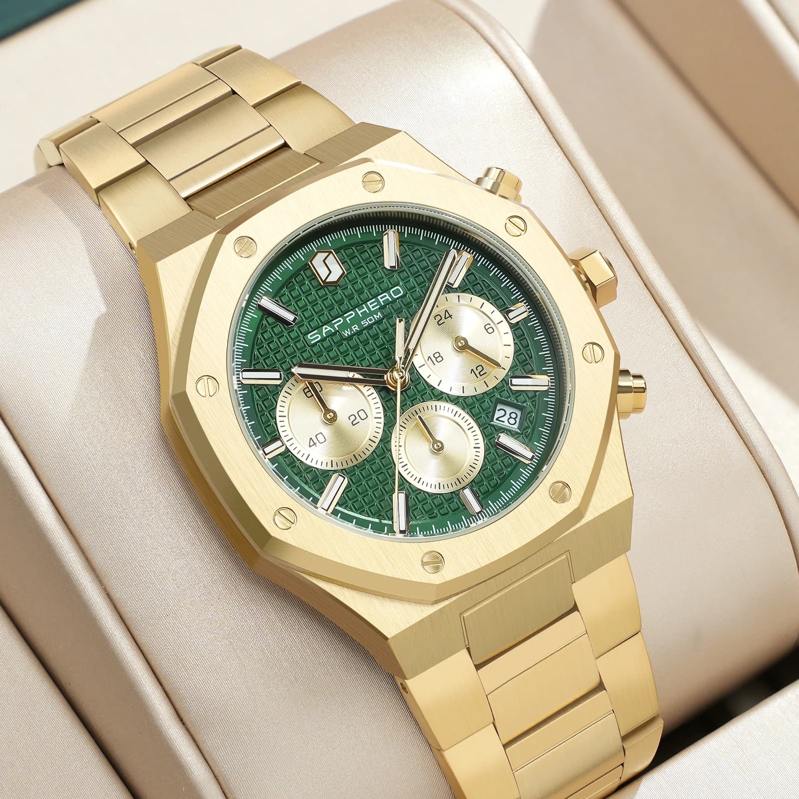 Montre homme robuste SAPPHERO acier inox étanche style affaire date cadeau pêche précision