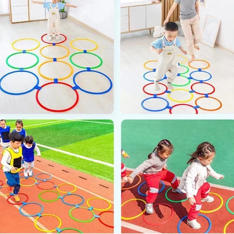 Jeu anneaux saut treillis enfants parc pêche motricité jouets sport entraînement physique 10 cerceaux