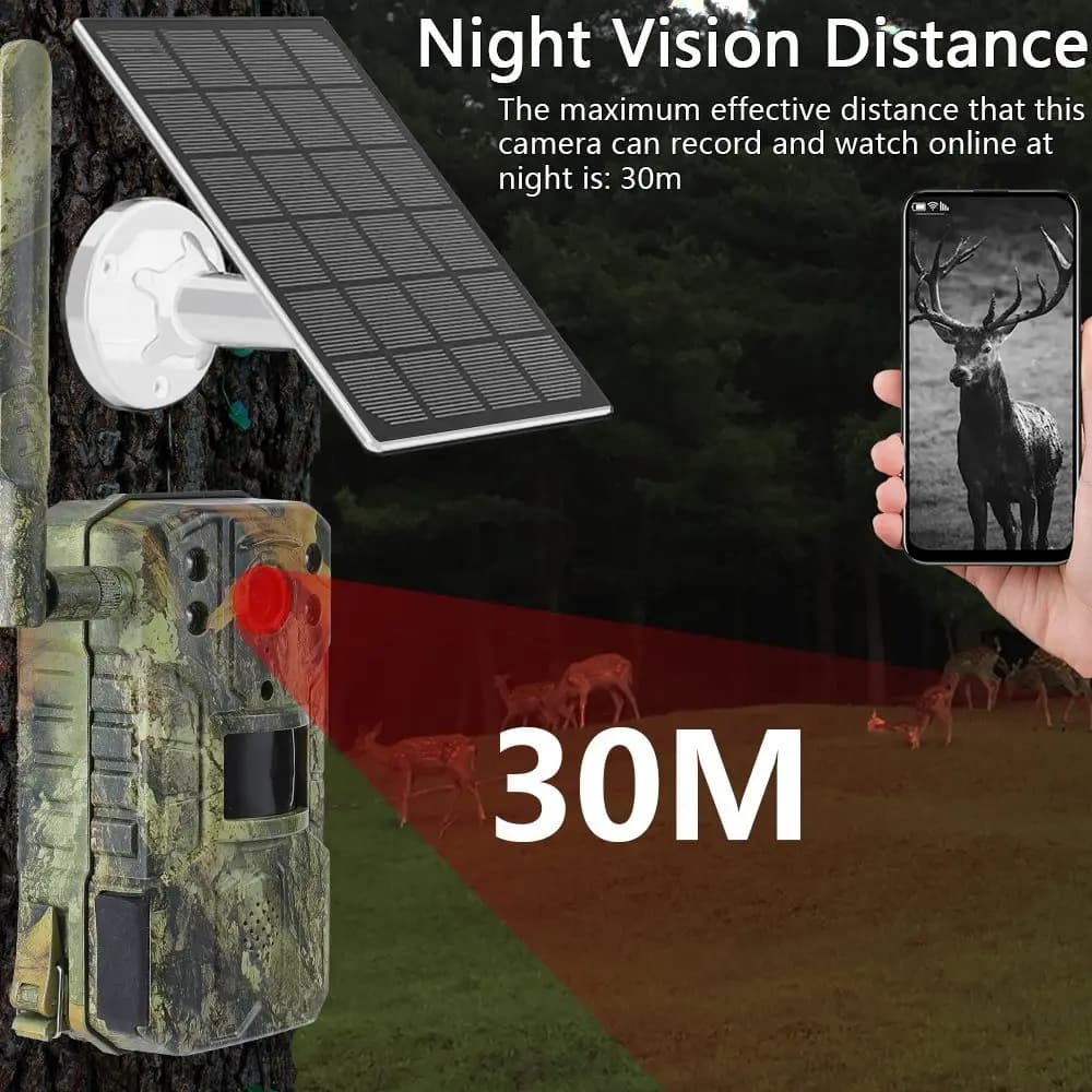 Caméra trail solaire 4G 4K 14MP - Détection PIR 20m vision nocturne 30m autonomie illimitée