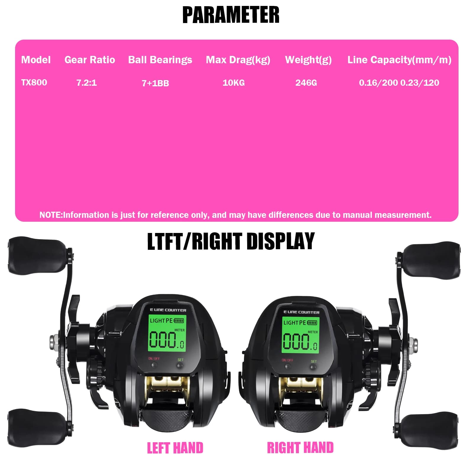 Moulinet Baitcasting Électronique Écran LED Grande Vitesse 7.2:1 10kg Étanche Pêche Mer Tambour Fixe