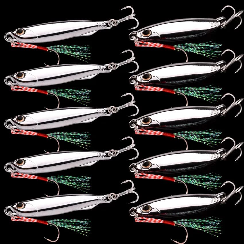 Lot de 10 leurres métal jig spoon 10g 20g 30g 40g pour bar, pêche en mer et jigging