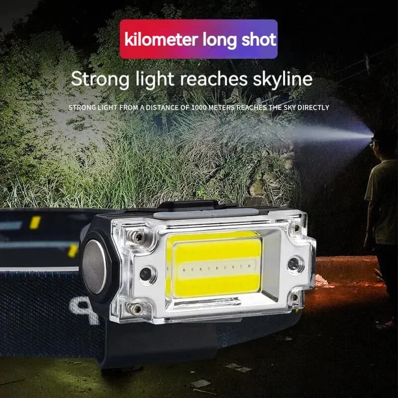 Mini lampe frontale double COB avec clip pour casquette et capteur de mouvement pour pêche discrète