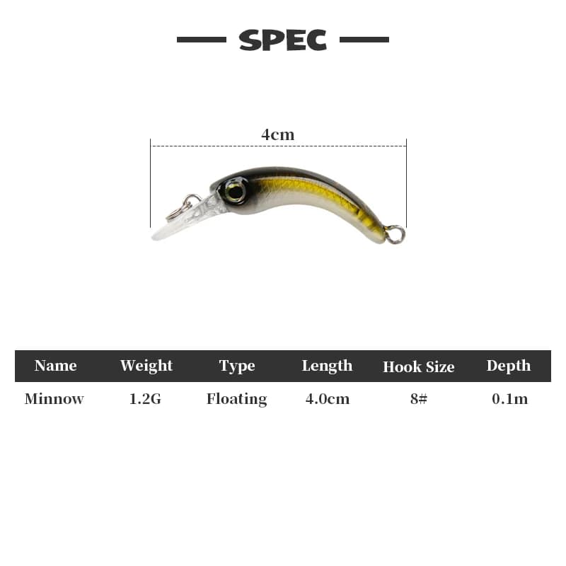 Leurre flottant mini truite LETOYO 1.2g, appât dur micro pour pêche de la truite, perche et black bass