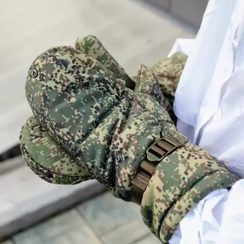 Gants hiver camouflage russe VKBO : isolation coton fourrure, protection vent, pêche grand froid
