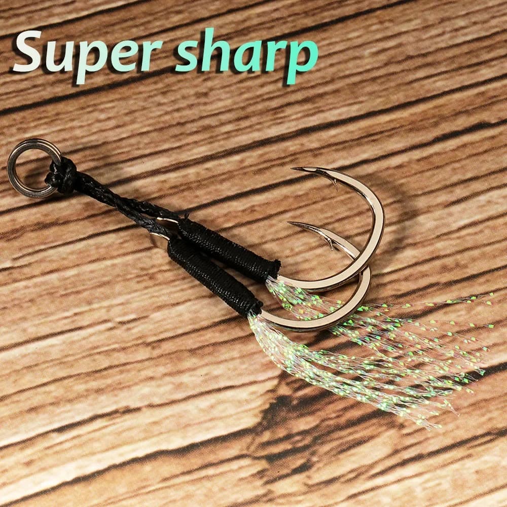 10 paires hameçons assist jig plumes acier carbone - Matériel pêche verticale et jigging lent