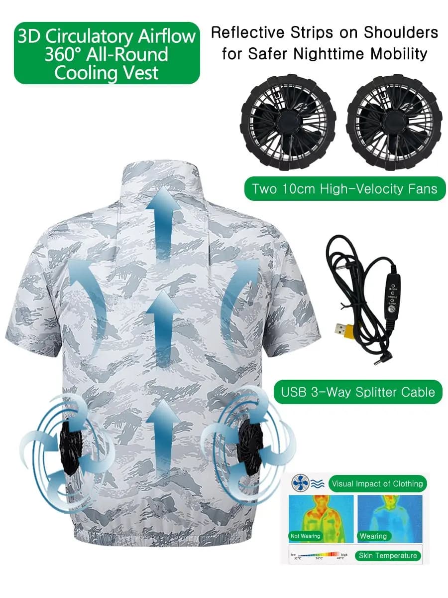 Veste ventilée homme rafraîchissante USB pour pêche et travail en extérieur, manches courtes anti-chaleur