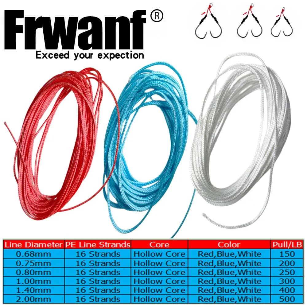 Corde creuse PE 16 brins Frwanf 10m pour assist hooks et jigging - Pêche verticale