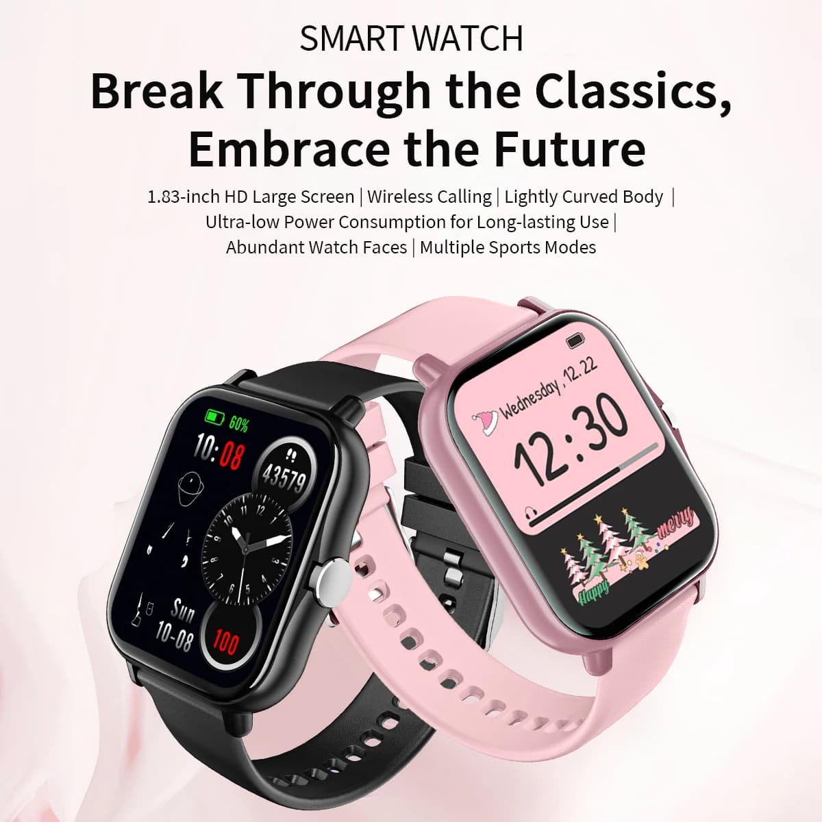 Smartwatch Enfants Adultes - Appels BT, Surveillance Santé/Sommeil, Écran 1.83" HD, Étanche, Bracelet Sport