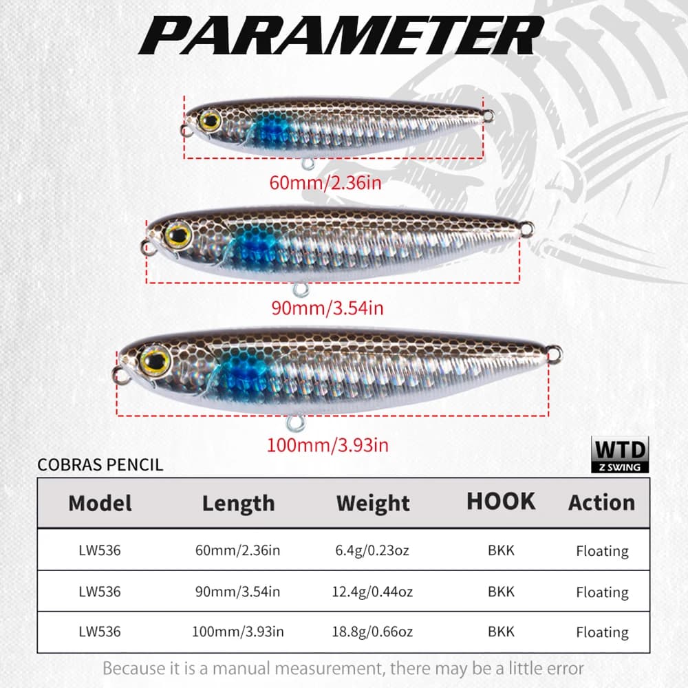 Leurre Pêche Topwater Hunthouse : Pencil Flottant 60 90 100mm pour Bar et Brochet en Surface