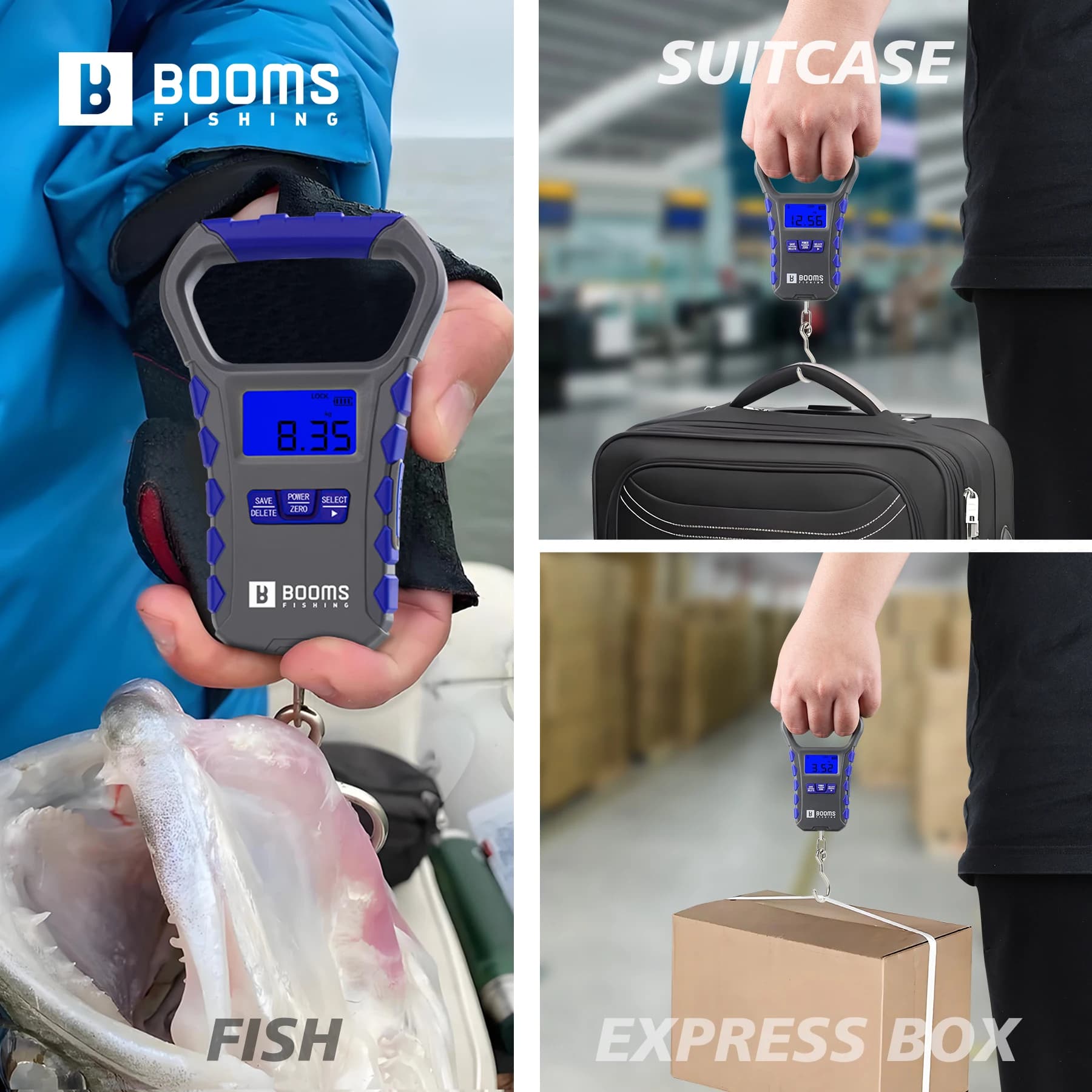 Kit pêche numérique Booms Fishing 30kg avec pince à lèvres - Balance rechargeable LCD et gripper 24cm