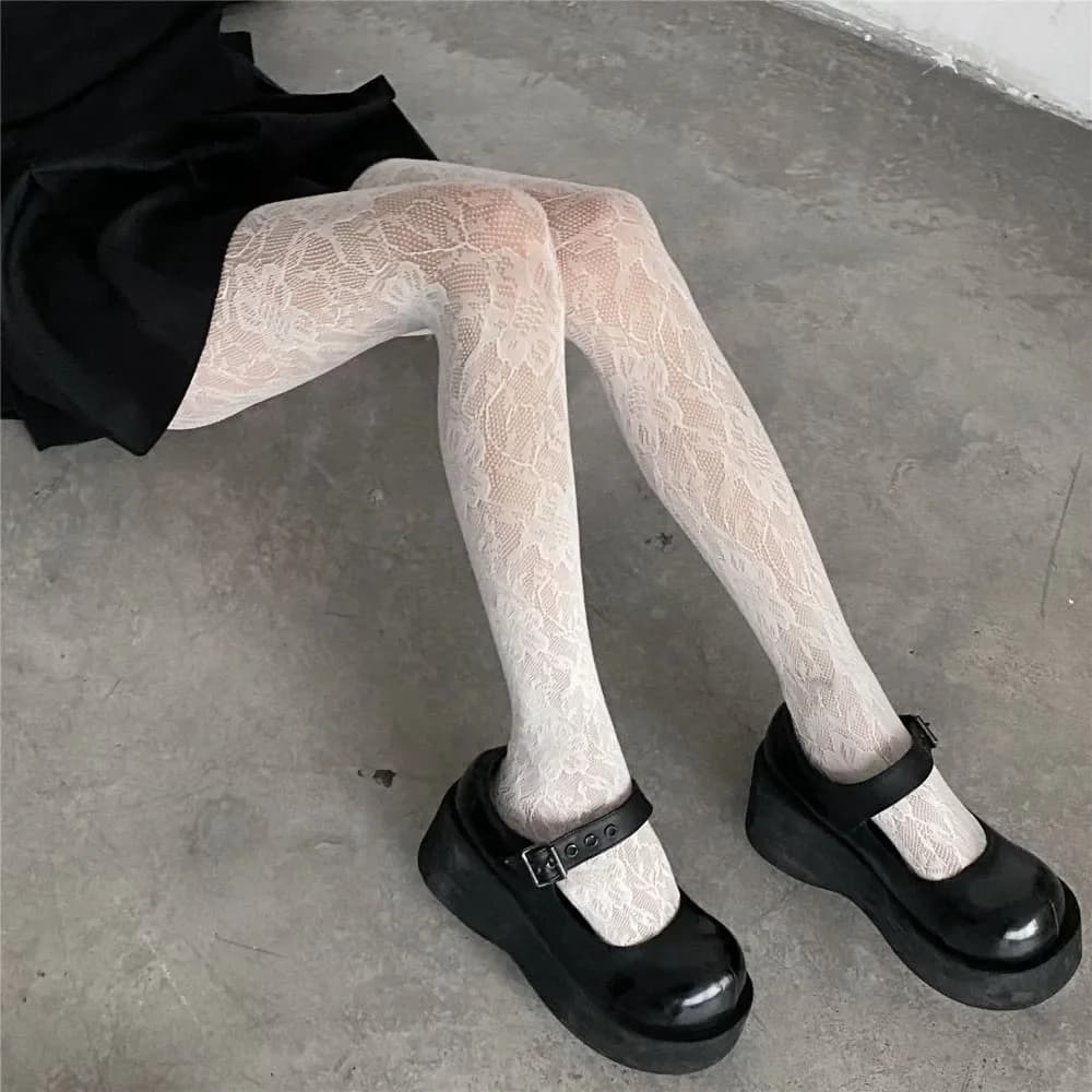 Collants résille gothique vin rouge - Style Y2K pour pêcheuse fashion et soirées