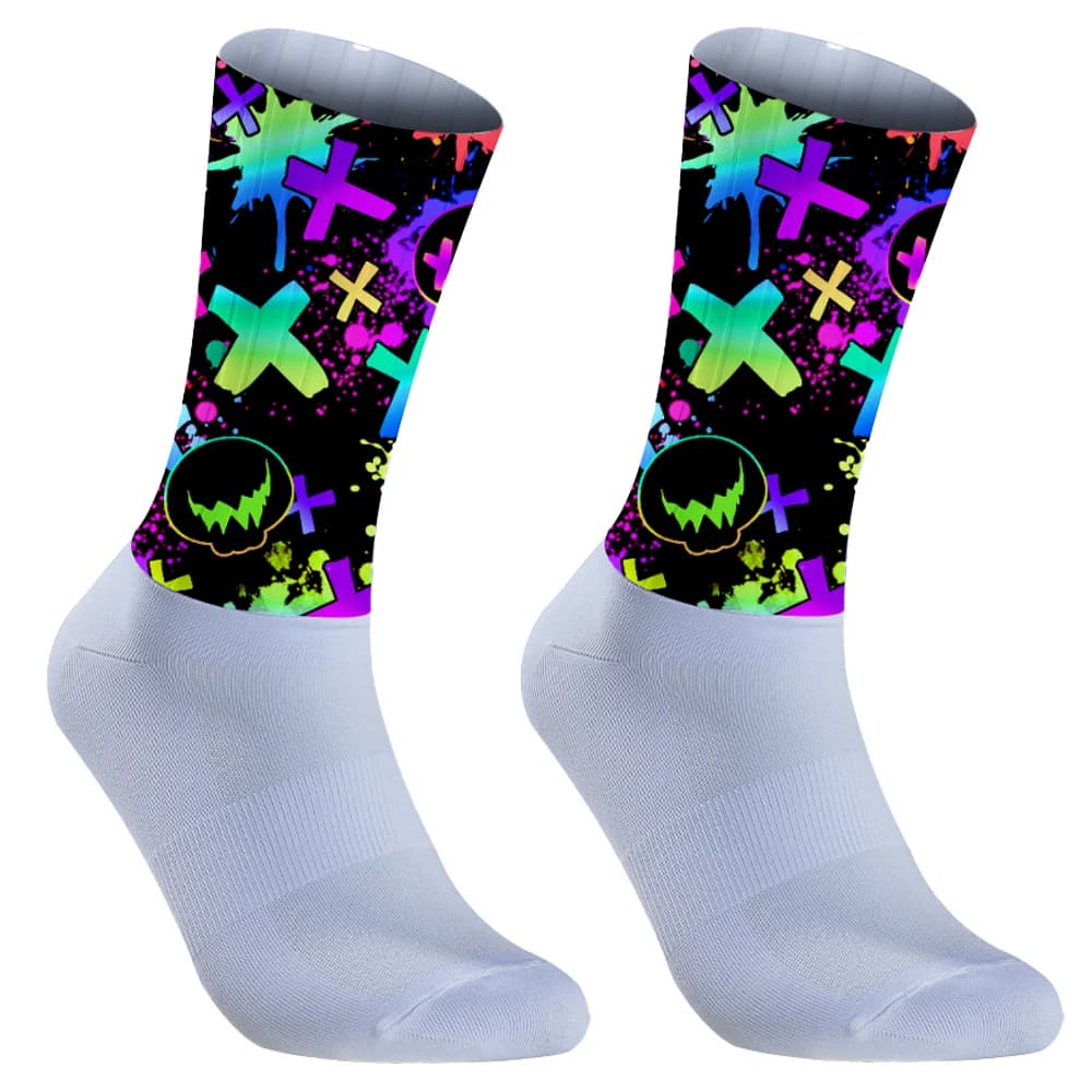 Chaussettes vélo course running été anti-dérapantes silicone aérodynamiques graffiti 2024