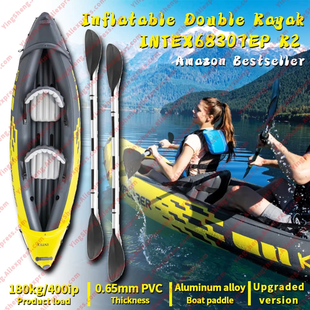 Kayak gonflable double INTEX K2 PVC épais - Bateau pêche rafting avec sièges confortables