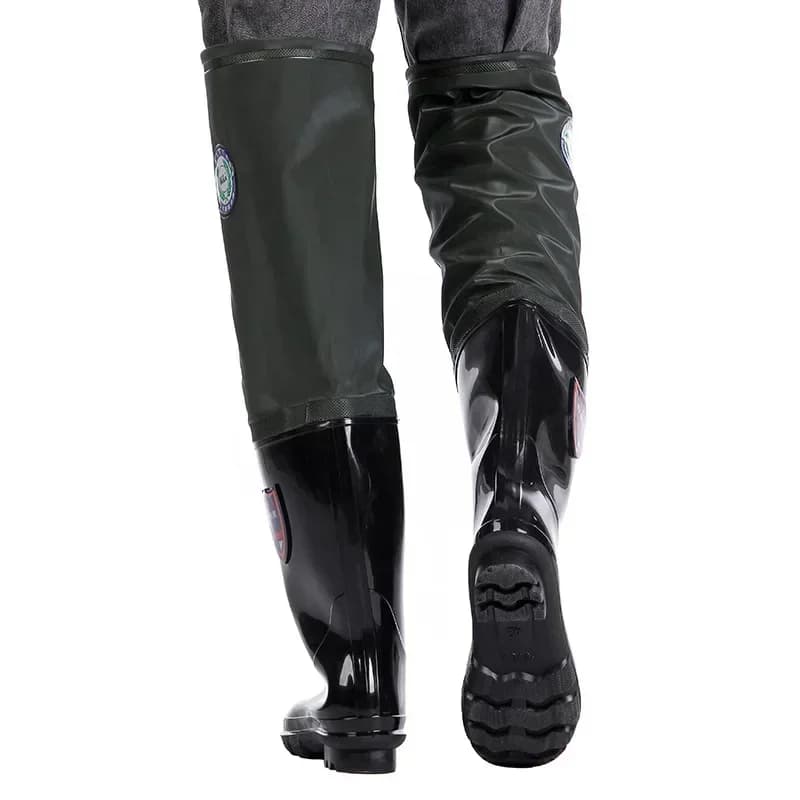 Pantalon de pêche imperméable renforcé avec bottes intégrées antidérapantes et résistantes à l'usure