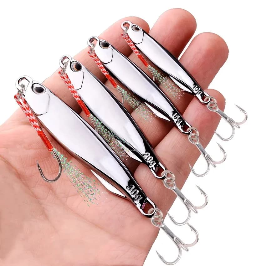 Kit 5 leurres métalliques chromés 10g à 30g pour pêche en mer et bar - leurres jigging