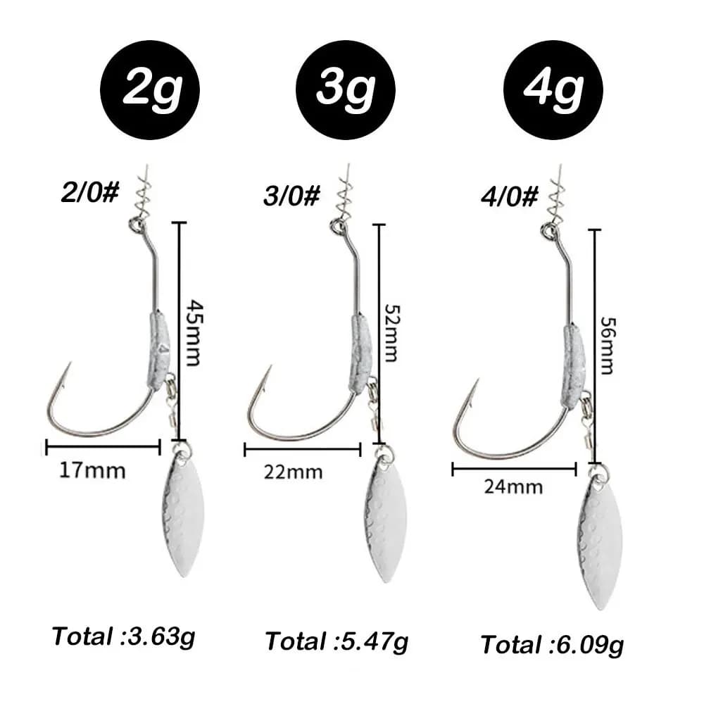 10 hameçons jig head avec spin lock pin pour pêche au leurre souple - Poids 2G 3G 4G, acier carbone