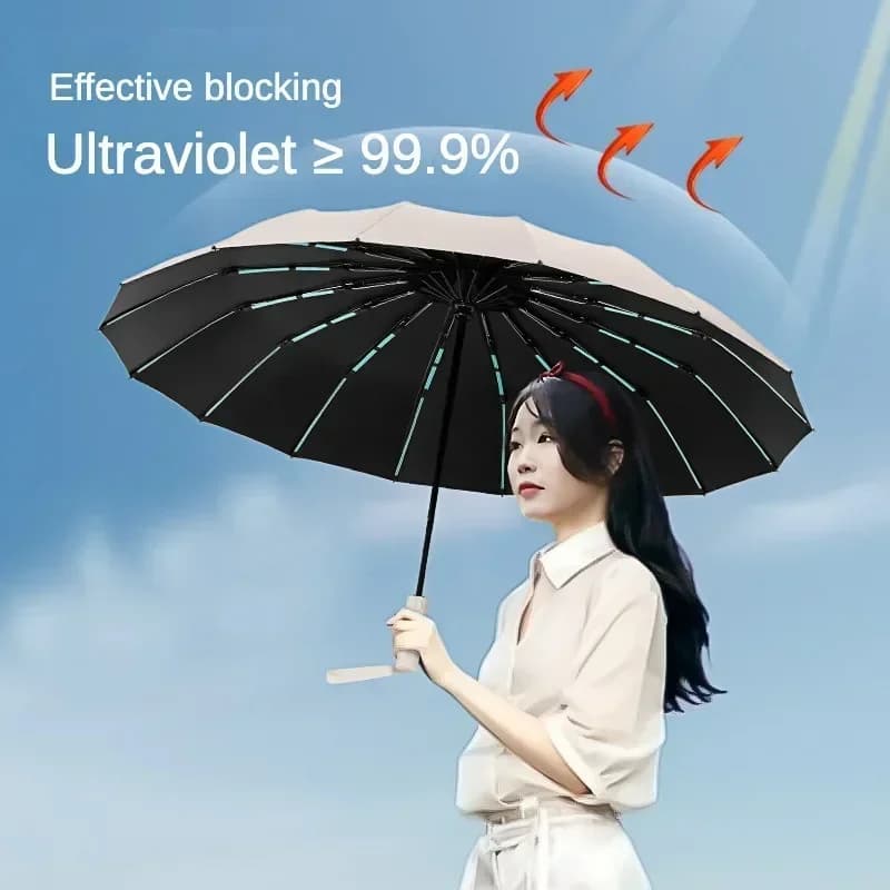 Parapluie automatique anti-vent 112 fibres de verre renforcées tempête UV 50+ compact homme femme