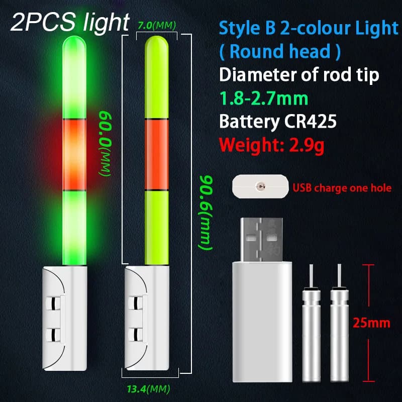 Stick lumineux pêche avec kit batterie CR425 rechargeable - Alarme de touche pour pêche nocturne et appâts