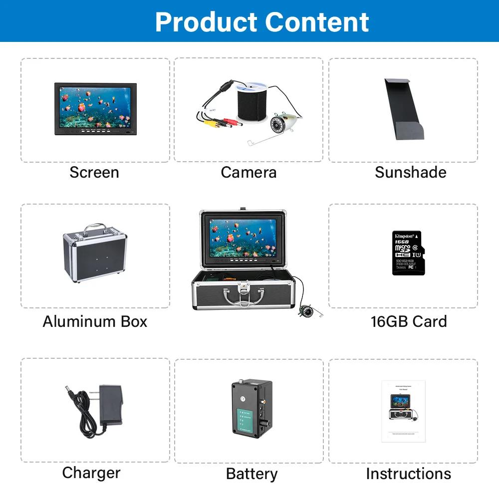 Caméra de pêche sous-marine 10 pouces avec écran HD 1280*720 et 12 lampes infrarouges