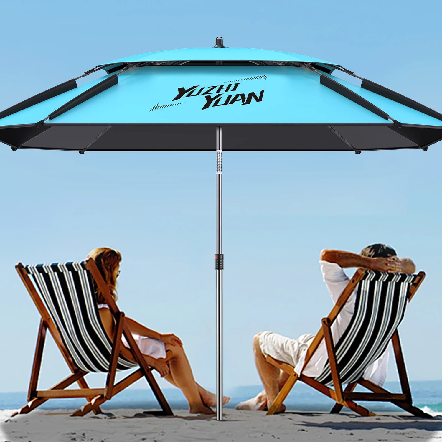 Parapluie de pêche et ombrage noir - Côtes renforcées, perche flexible, double couche respirante