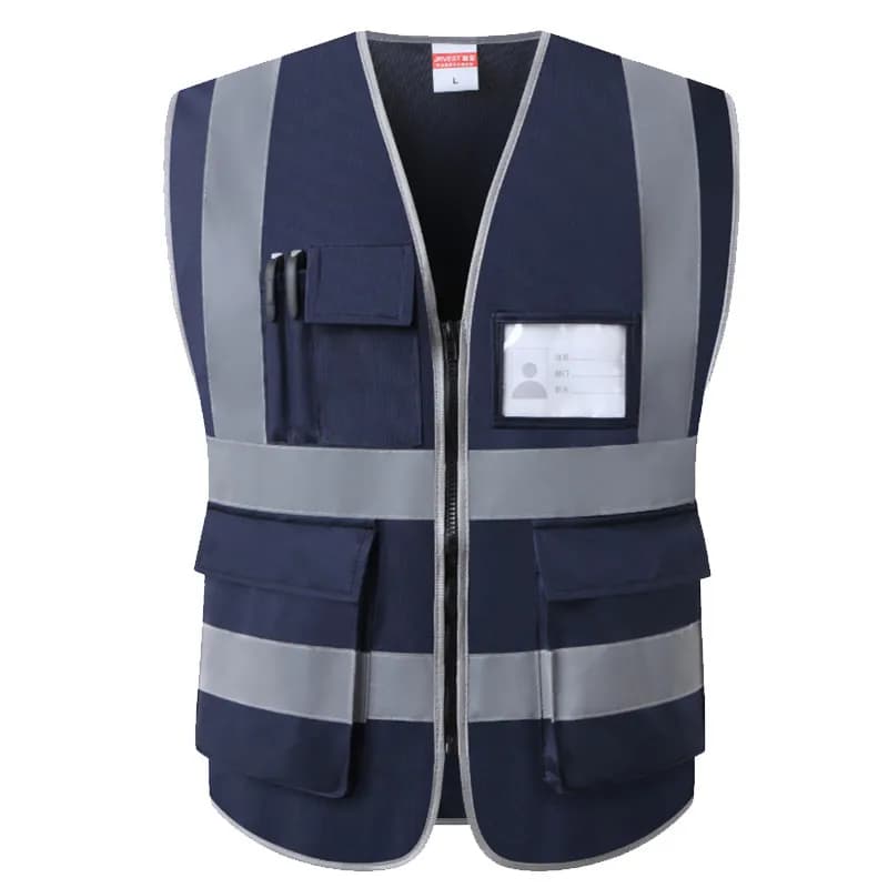 Veste de travail personnalisable pêche - Veste sécurité bleue marine poches pour secours