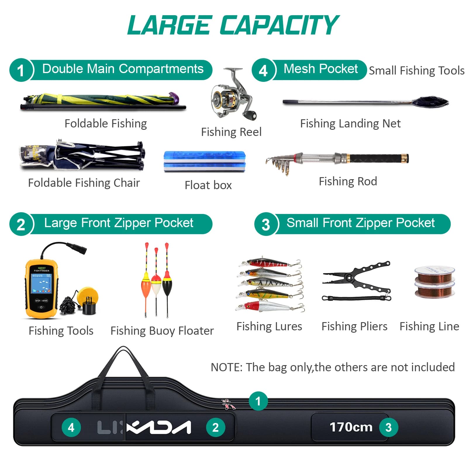 Sac transport pêche Lixada 190cm pliable pour cannes moulinets et accessoires