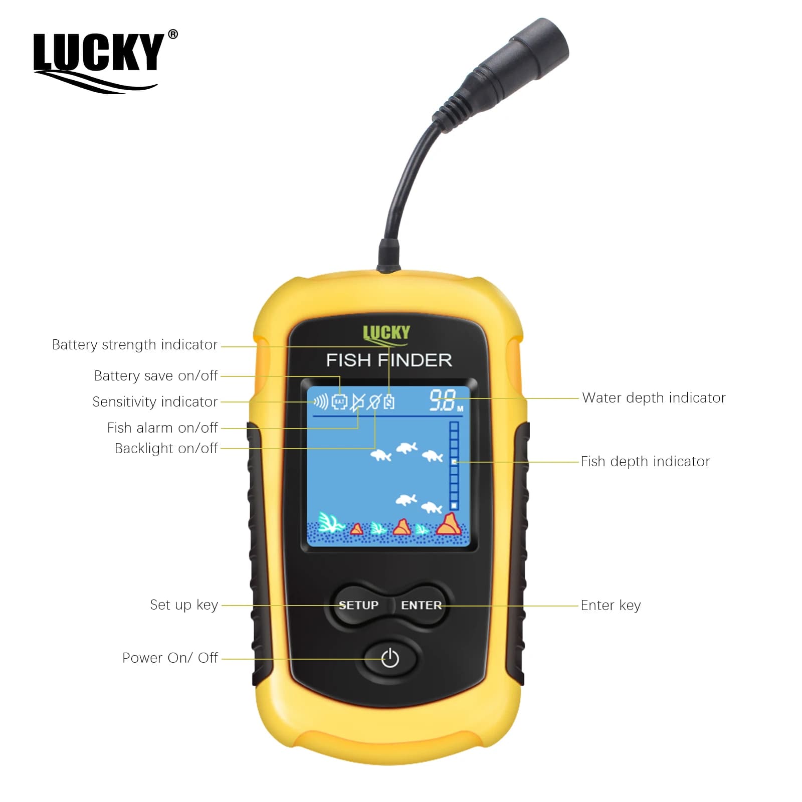 Sondeur de pêche portable FFC1108-1 avec alarme 100M - Échosondeur à couverture sonar 45 degrés