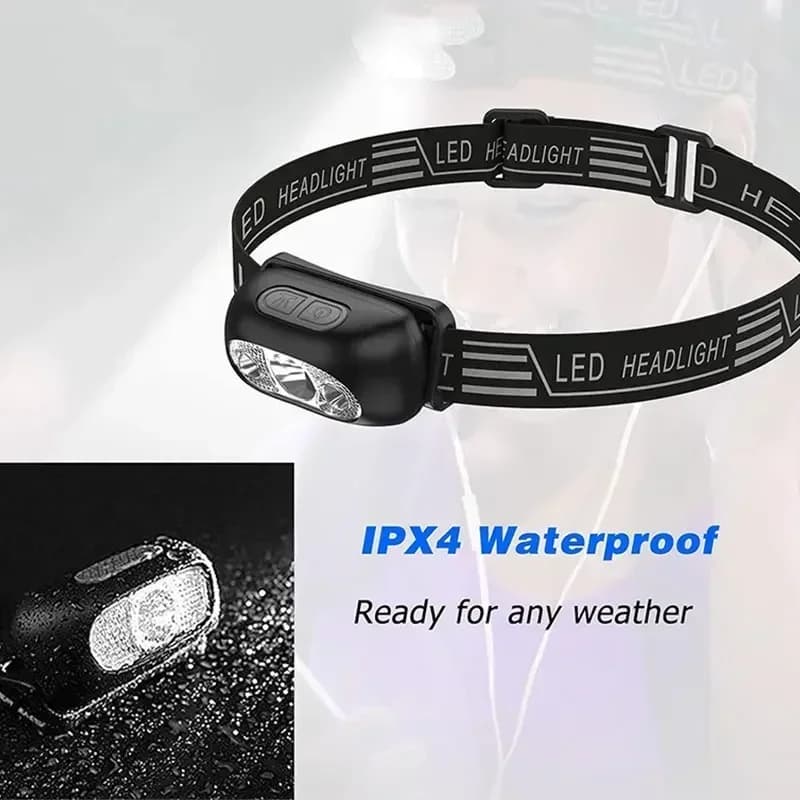 Lampe frontale LED rechargeable USB détecteur de mouvement pour pêche nocturne et camping