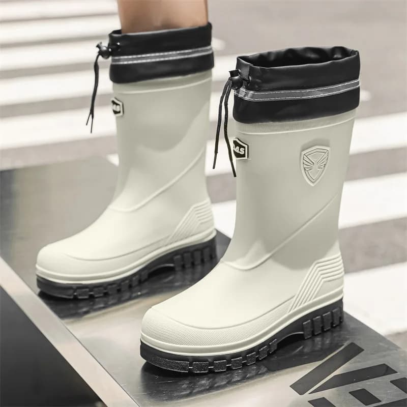 Bottes de pluie homme mi-mollet style allemand semelle épaisse pour pêche décontractée