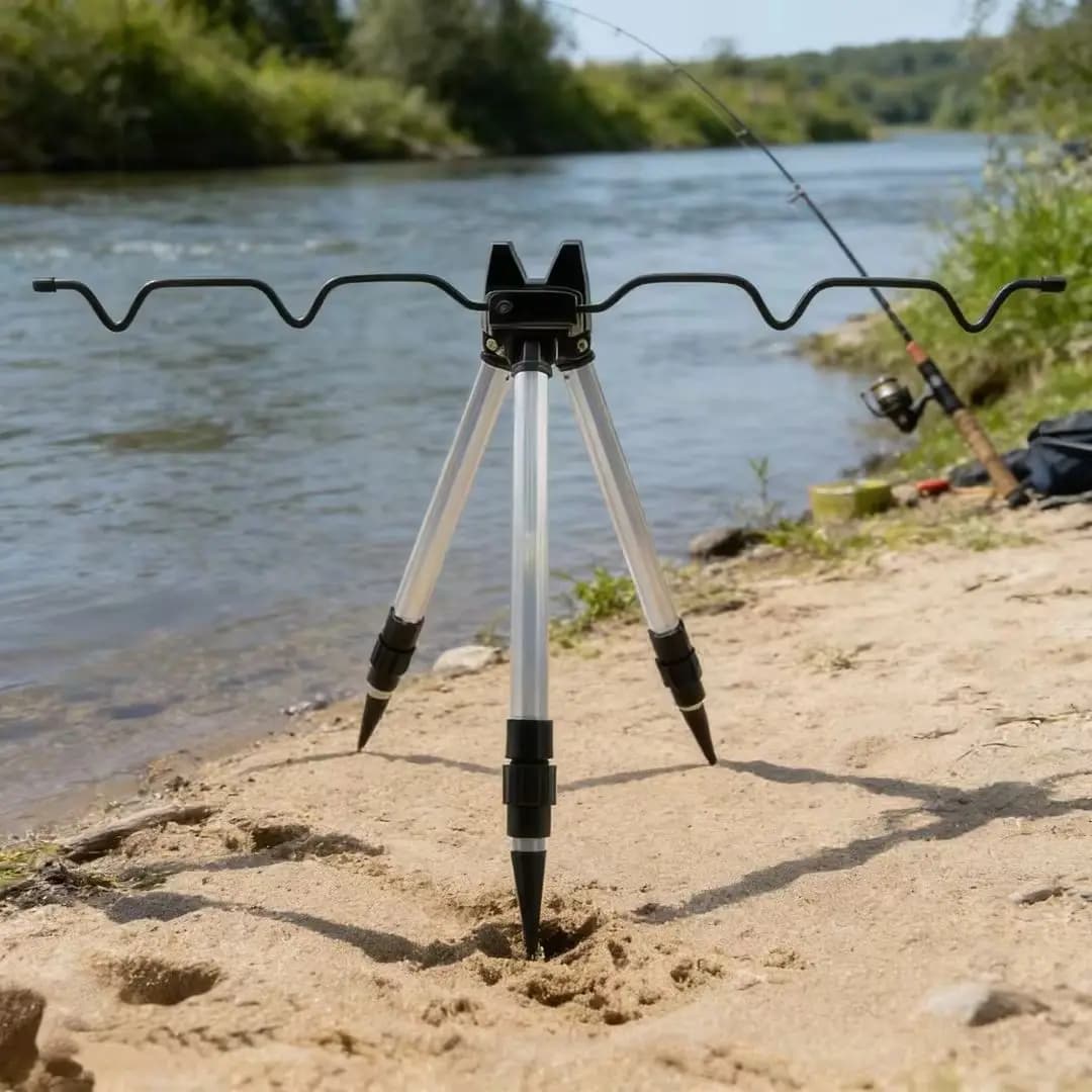 Support télescopique 3 branches pour canne de pêche en mer - trépied réglable avec base stable