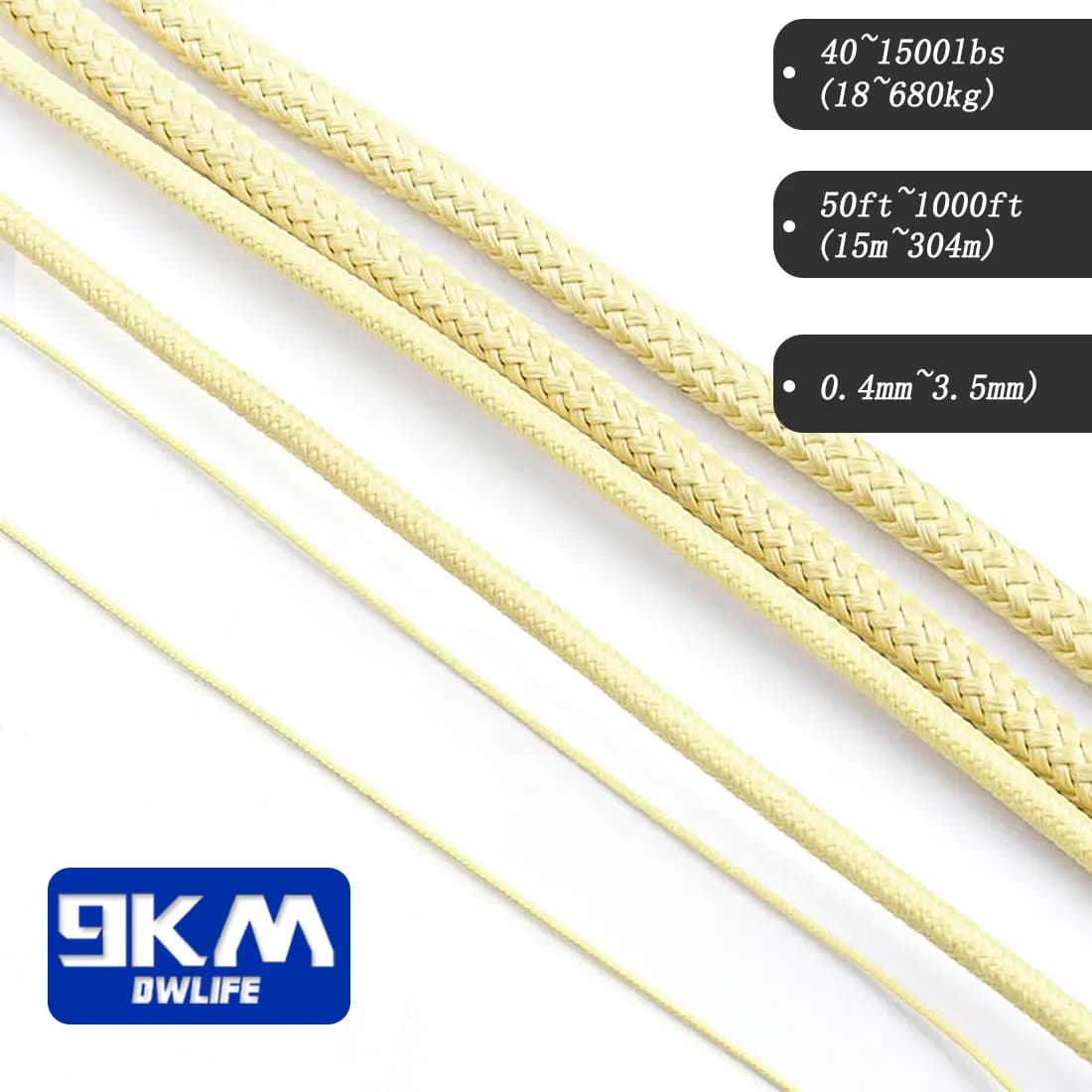 Fil de pêche Kevlar 100 à 1500lb résistant à l'abrasion pour kite et survie outdoor 0.8 à 3.5mm
