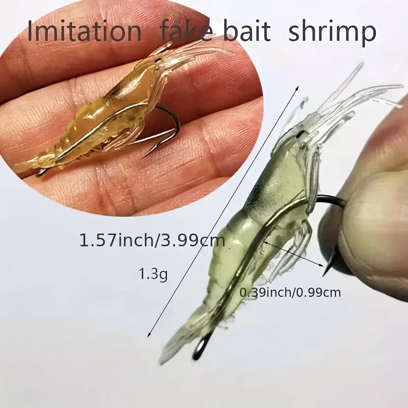 Lot de leurres crevettes luminescents Goture 5-20 pièces pour pêche mer et eau douce - hameçons intégrés