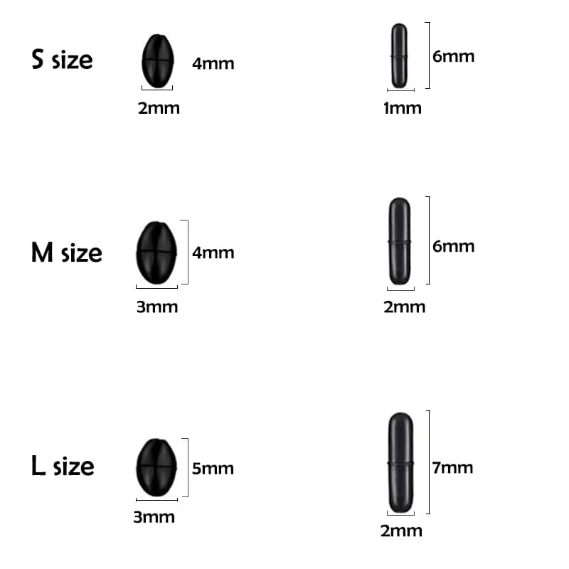 60 pièces stoppers ovale en caoutchouc noir pour flotteur de pêche, émerillons et ligne, idéal silure et carpe