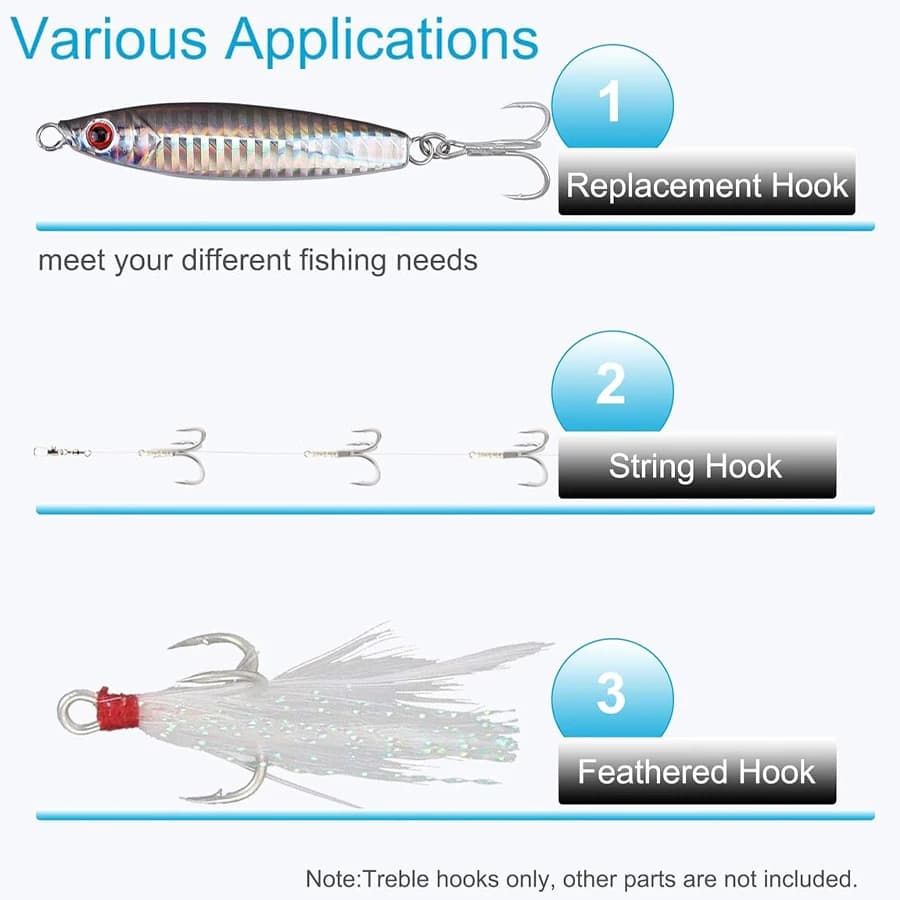 10 triples hameçons 4X pour gros poissons - truite, saumon, thon - tailles 8# à 3/0 renforcés