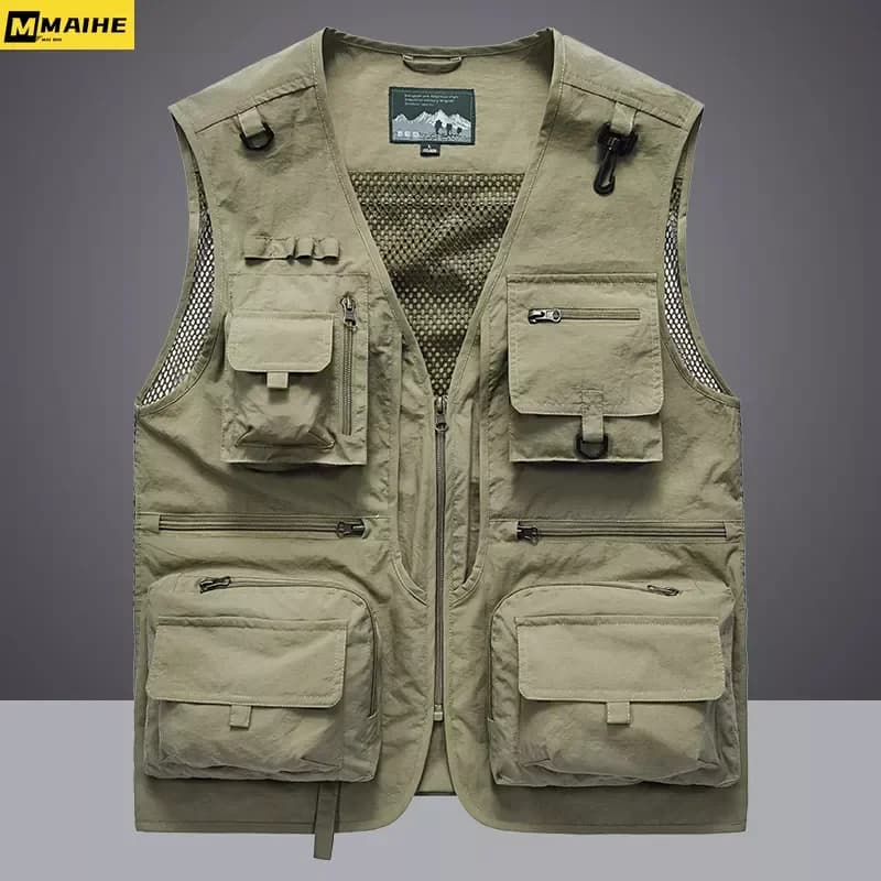 Veste tactique pêche 14 poches été - Veste cargo sans manches respirante pour homme