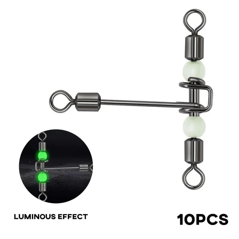 Émerillons lumineux 10pcs en T à 3 voies avec perles d'espacement pour pêche au vif et montages complexes