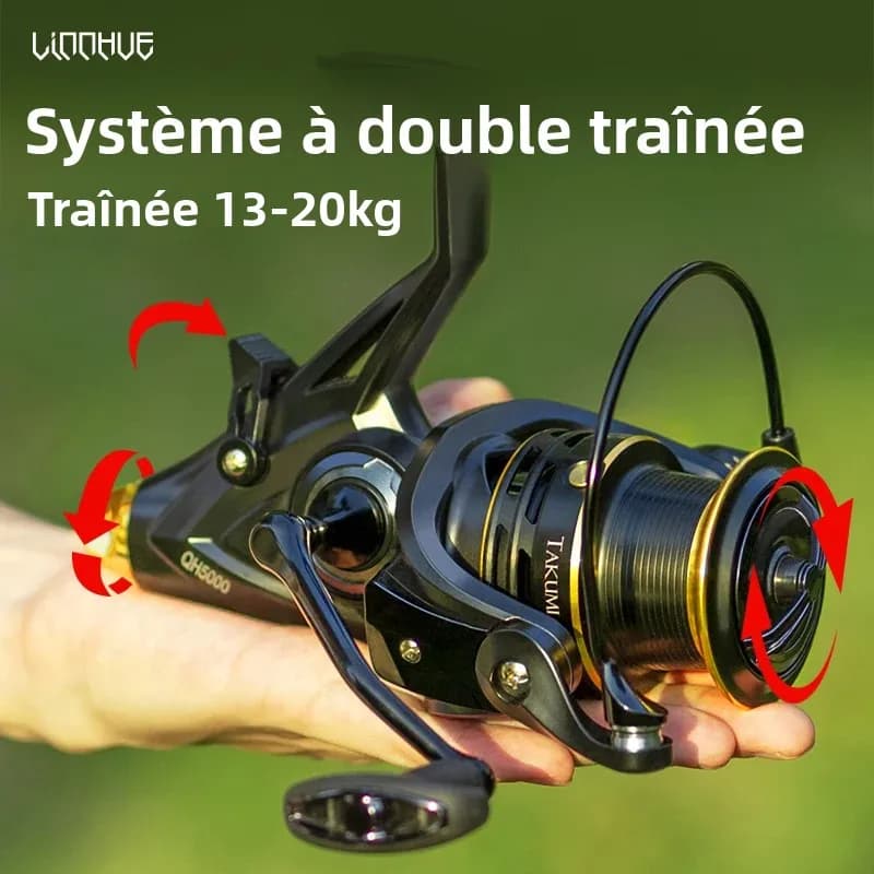 Moulinet LINNHUE carpe spinning double frein 20kg QH3000-9000 mer bobine spare