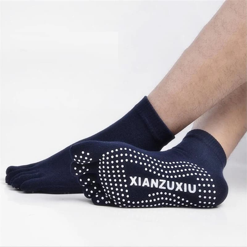 Chaussettes yoga cinq doigts antidérapantes - hommes pilates grip silicone coton