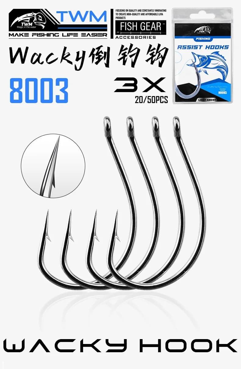 Hameçons 8003 20/50 pièces 3#-3/0# acier carbone pour pêche à la carpe avec appâts souples