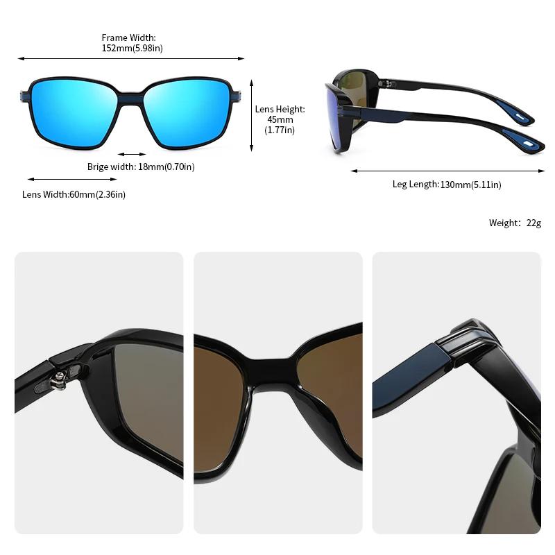 Lunettes de pêche polarisées sport carrées oversize - Protection UV400, ajustement enveloppant pour pêcheurs