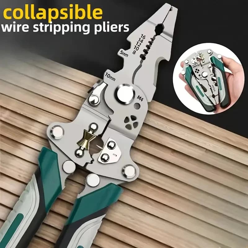 Pince multifonction pliable électricien - Outil avec dénudage sertissage coupe et clé de serrage